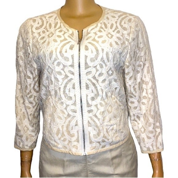 Rachel Rachel Roy Lace Bomber Jacket Cream Full Zip Semi Sheer Silhouette Size S - Picture 8 of 12